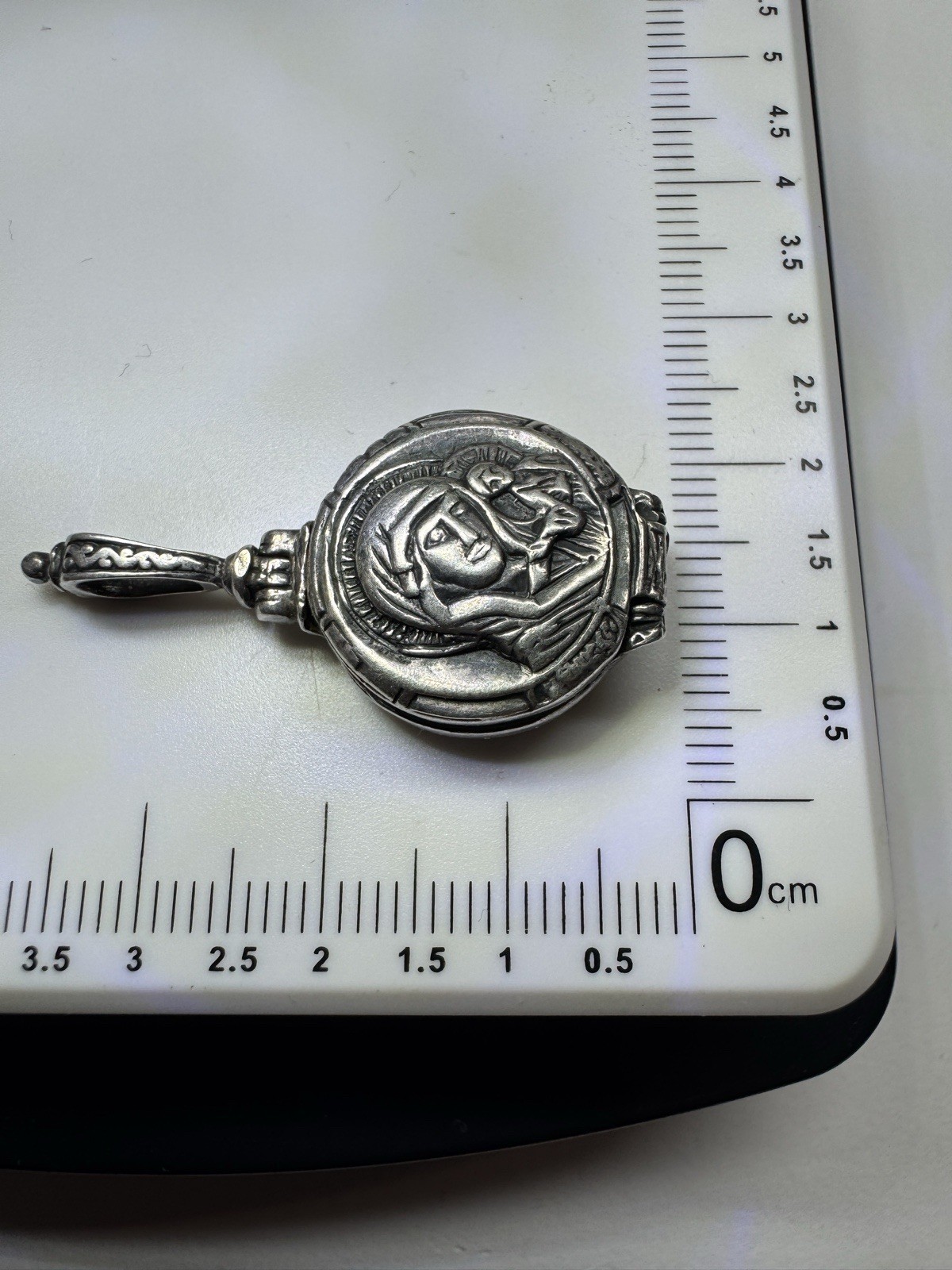 925 Sterling Silver Orthodox Icon Locket Pendant Kazan Mother of God 7.1g