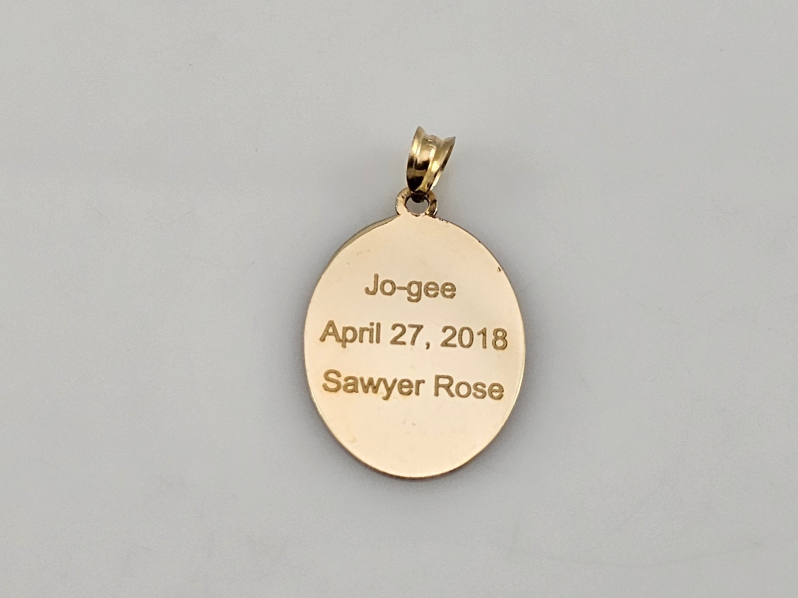 14K Yellow Gold St Anne Pray For Us Pendant Oval Engraved 1.8g Catholic Medal