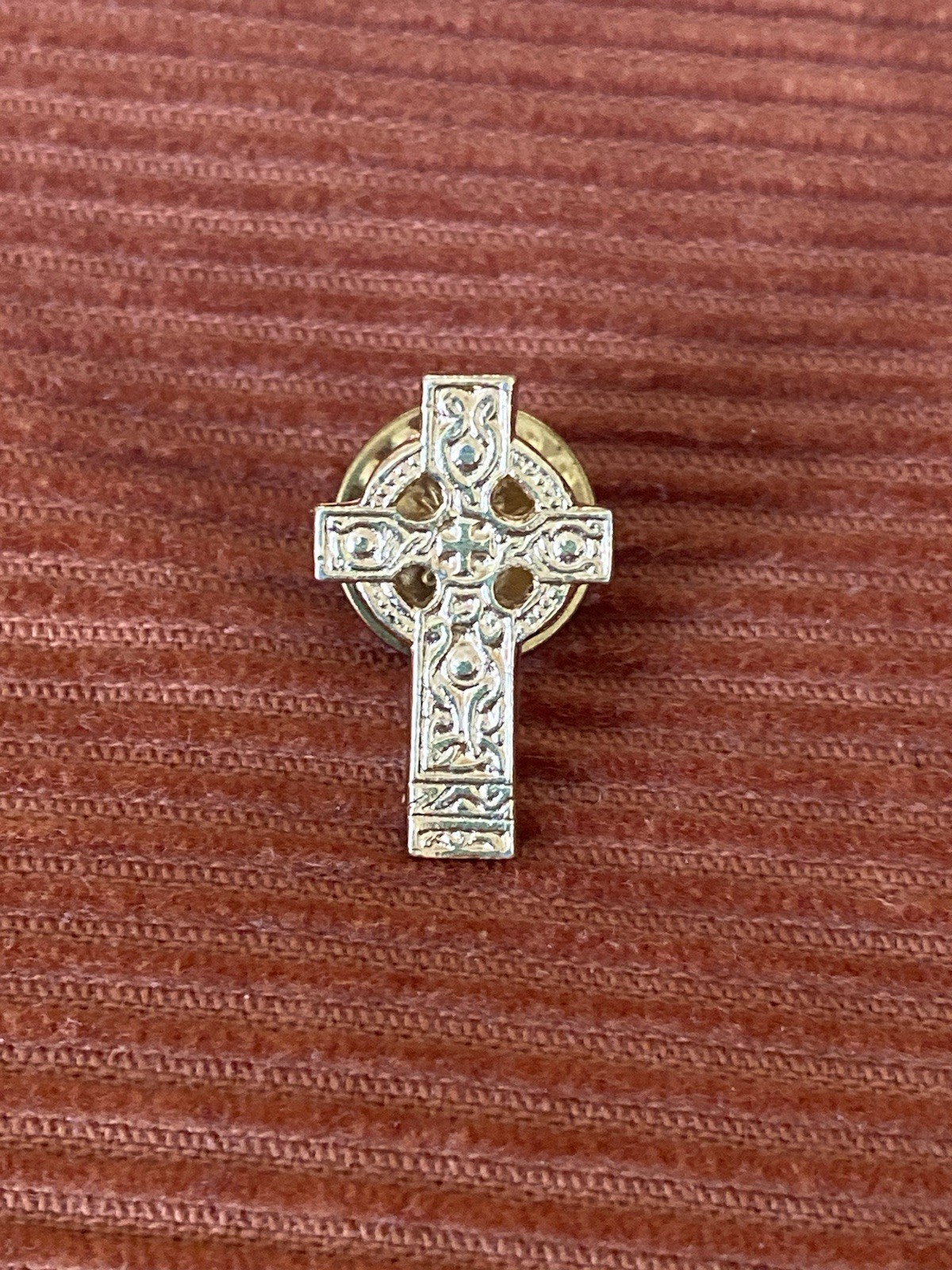 Vintage Gold-toned Celtic Cross Lapel Pin Traditional Knotwork Designs