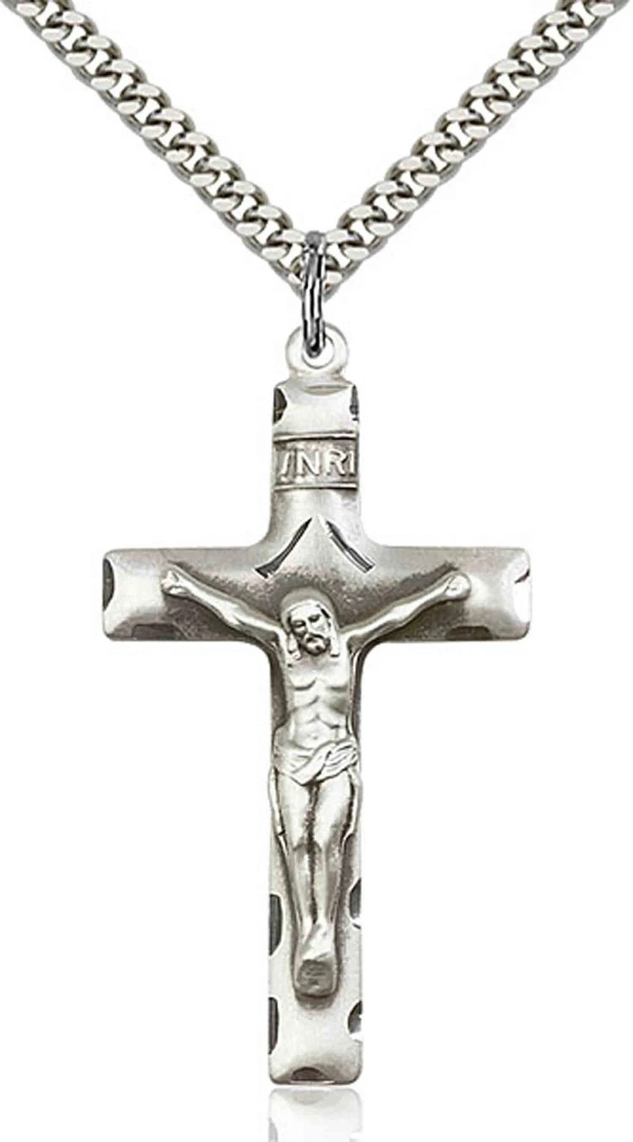 Pewter Catholic Cross Crucifix Medal Pendant Necklace 24″ Chain GiftBox
