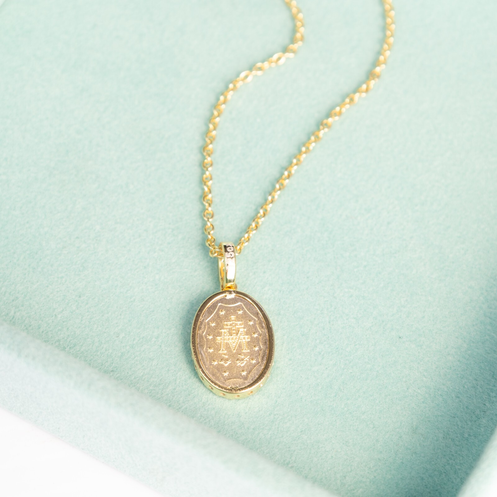Miraculous Medal 14k Gold over Silver Virgin Mother Mary Pendent Necklace cz set