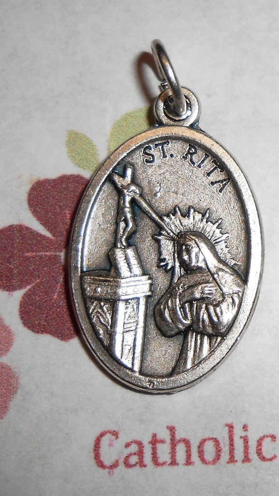 Saint St. Rita / Pray for Us – Oxidized Die Cast Italian 1 inch Medal