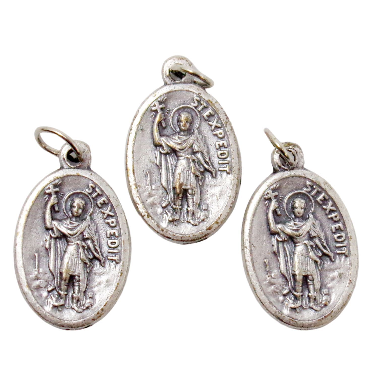 St Saint Expedit Silver Tone Prayer Medals for Rosary Parts 1 In 3 Pack