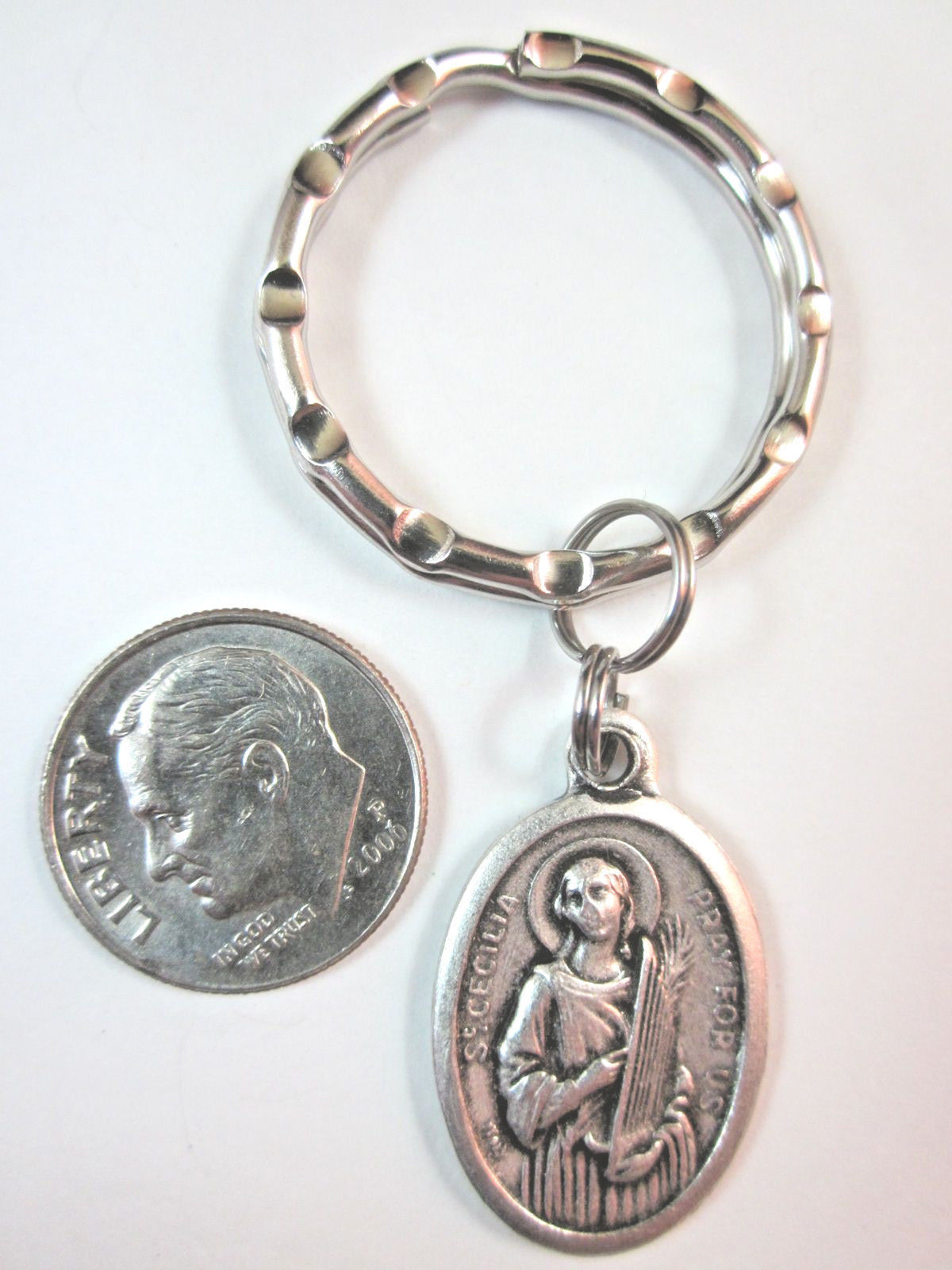 St Cecilia Medal Italy Key Ring Gift Box & Prayer Card