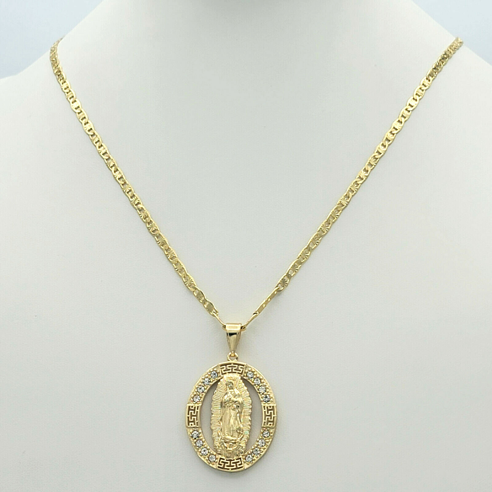 14K Gold Plated Our Lady of Guadalupe Pendant & Chain. Virgen Gpe Oro laminado