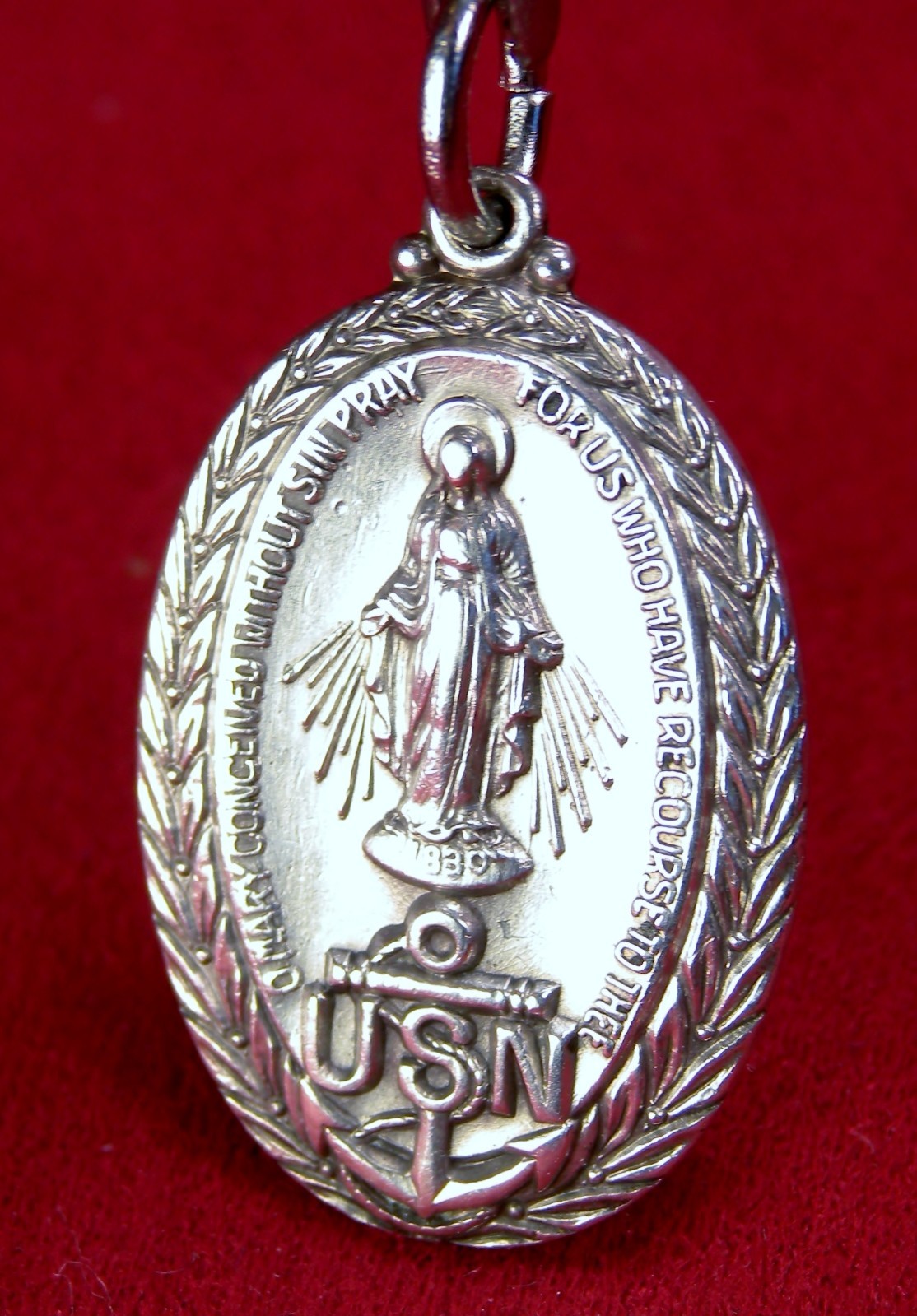 Sterling WWII USN Chaplain Sailors ID Victory Wreath Catholic Miraculous Medal