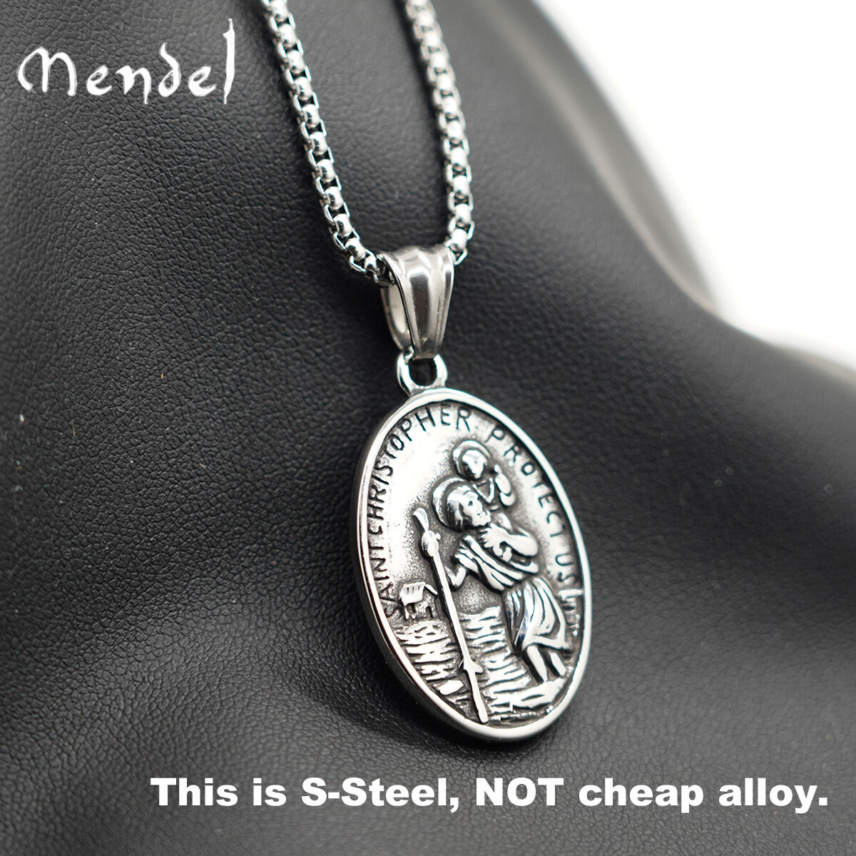 MENDEL Mens St Saint Christopher Medal Pendant Necklace Stainless Steel Amulet