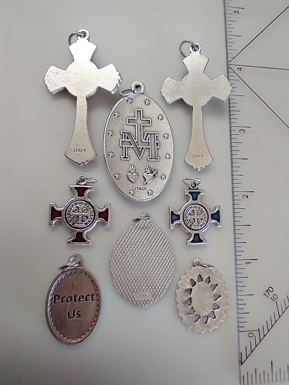 Catholic Lot Red Blue Enamel Miraculous Medal St Michael Benedict Lourdes Medals