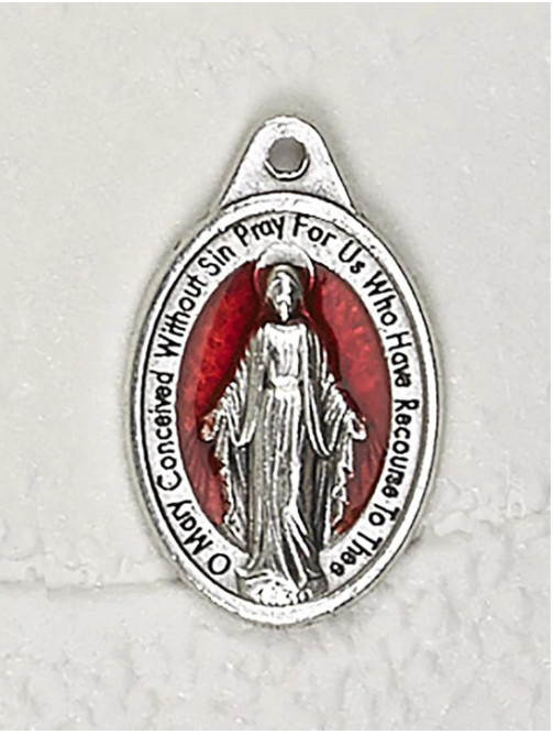 Miraculous Medal – 1 inch Oxidized Italian Silver Cast + Red Medal