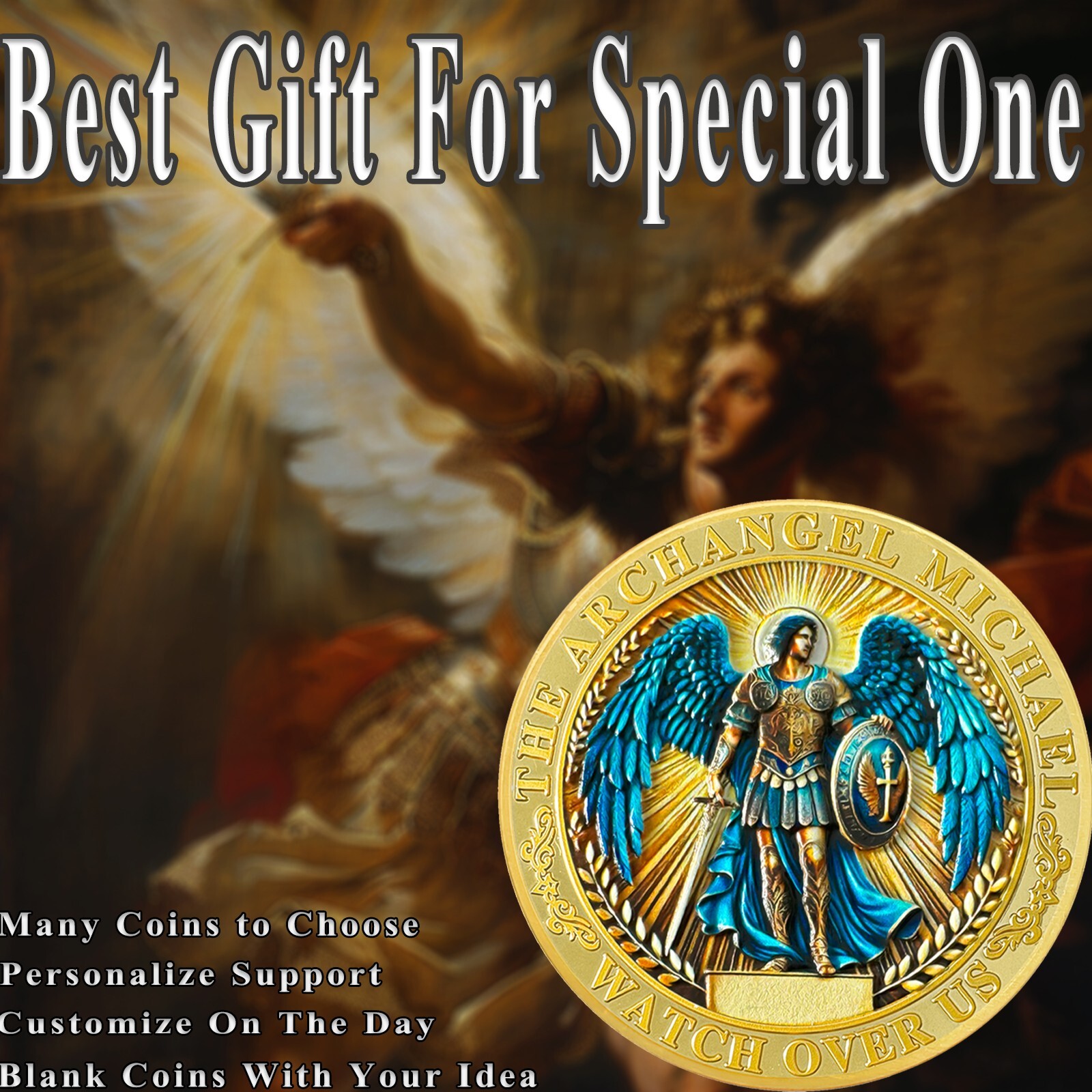 10pcs St Michael Archangel Prayer Coin Shield of Faith Psalm 91:10-11 Verse Coin