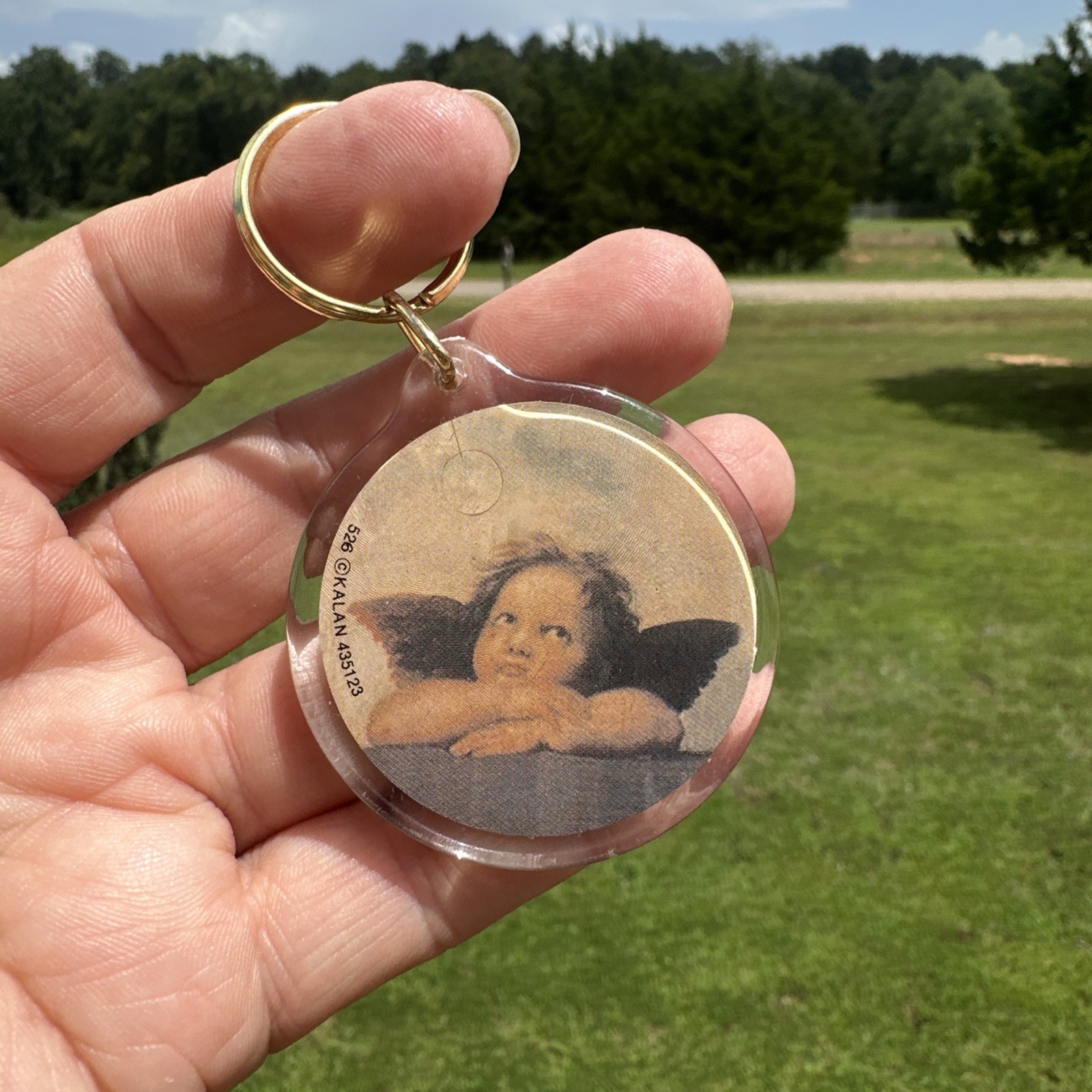 Guardian Archangel Cherub Saint Michael Double Sided Picture Key Chain 2 In Vtg
