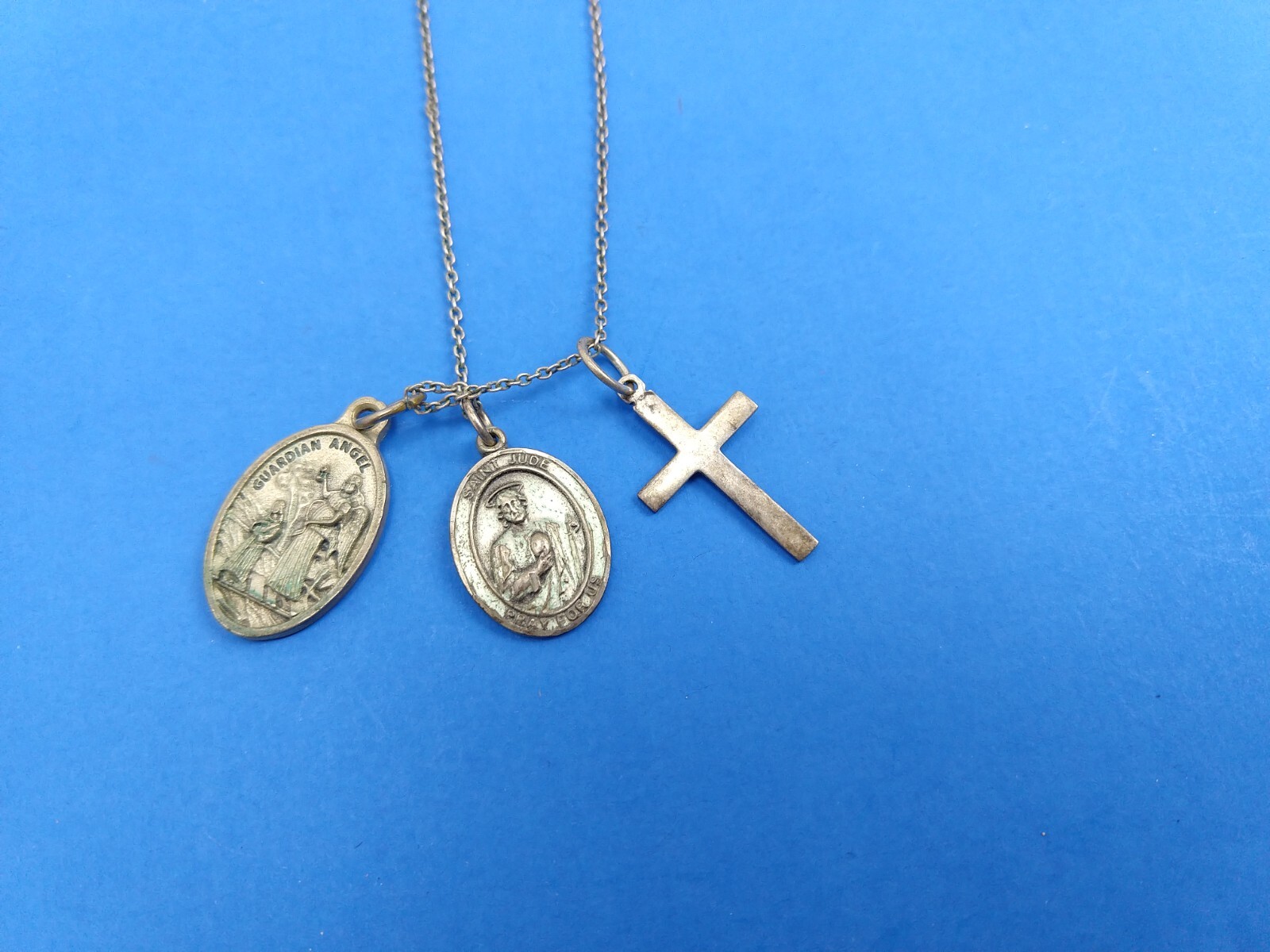 Bliss Sterling Silver Catholic Cross Necklace St Jude Pray for Us Guardian Angel