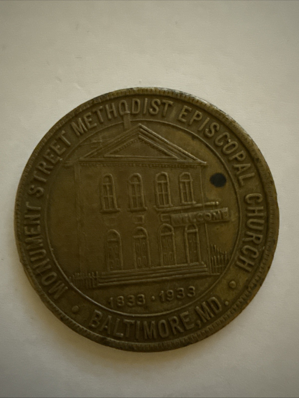 Monument Street Methodist Episcopal Church 100 Yr Anniversary Coin