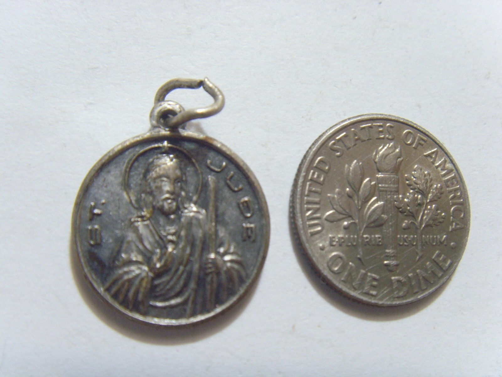 1950s antique Catholic Saint Jude pray for us religious pendant 53665