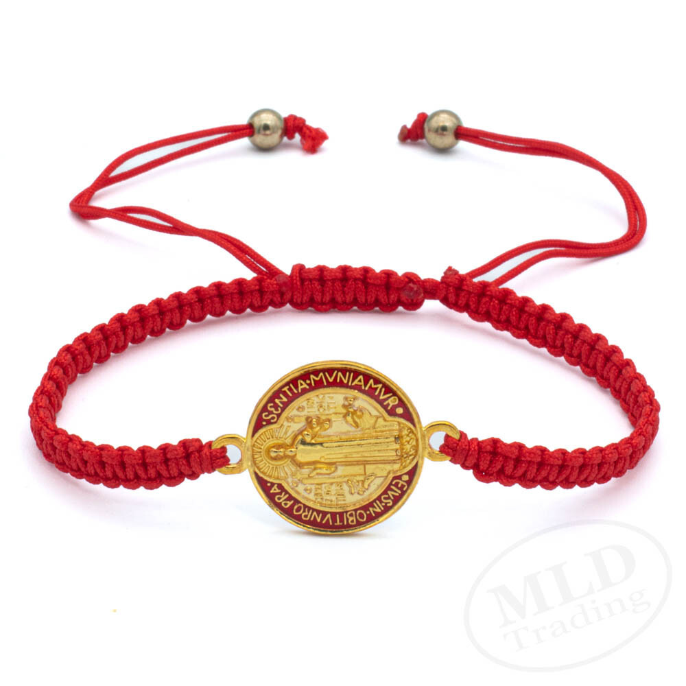 Red Saint St Benedict Medal Unity Bracelet Adjustable Pulsera Roja De San Benito