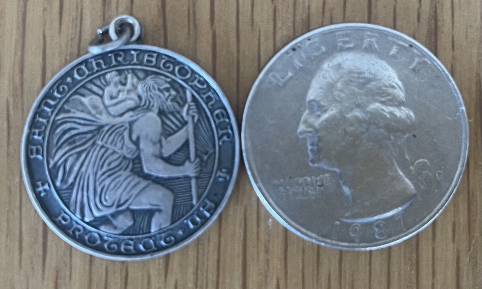 VINTAGE SAINT CHRISTOPHER MEDAL STERLING SILVER PROTECT US. C01