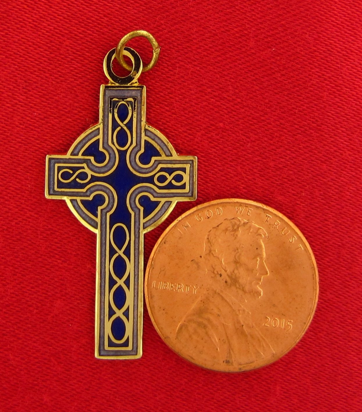 2 BLUE ENAMEL CROSSES Medals Goldtone Religious Catholic Pendants JESUS ORTHODOX