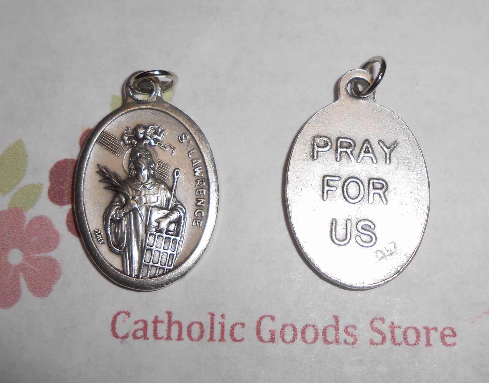 St. Saint. Lawrence – Pray for Us – Italian Silver tone Oxidized 1 inch Medal