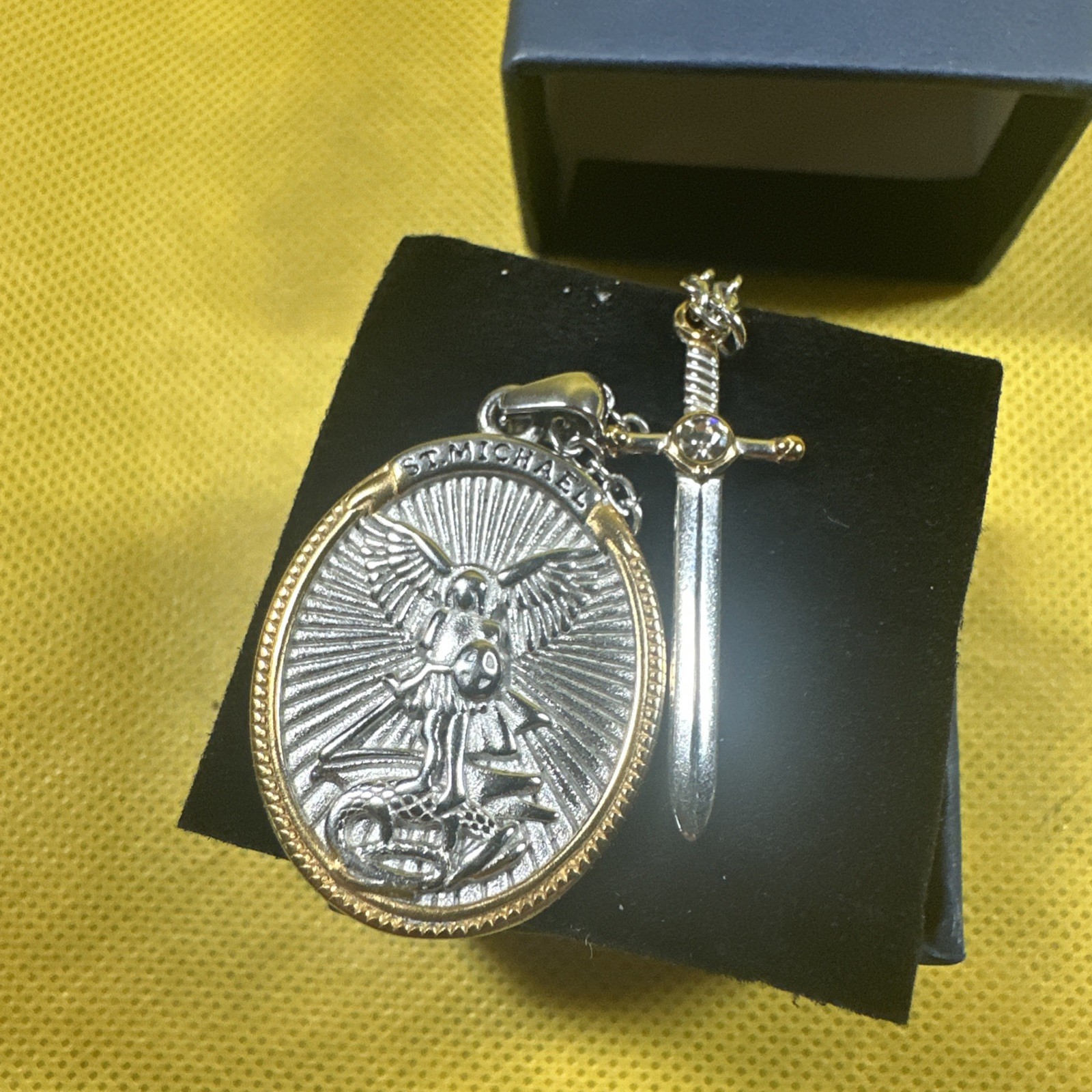 Catholic Patron the Archangel St. Michael Pendant Sword Necklace Lord Prayer L4