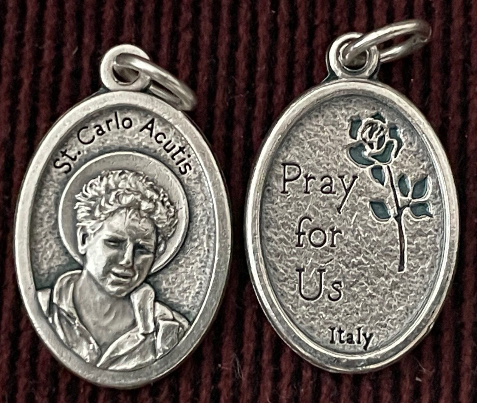 Laminated Holy Card of Blessed Carlo Acutis & 1″ Silver Oxidized Medal of Carlo