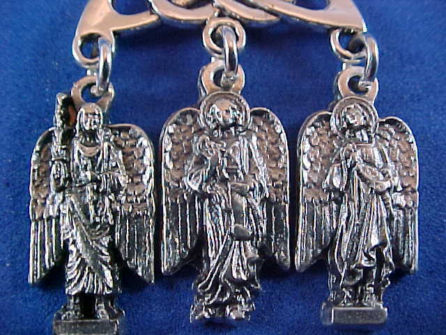 3 ARCHANGEL Key Chain Ring St MICHAEL GABRIEL RAPHAEL Trinity Knot Saint Medals