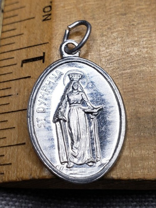 Vintage Pendant Medal St Dymphna Christian H58