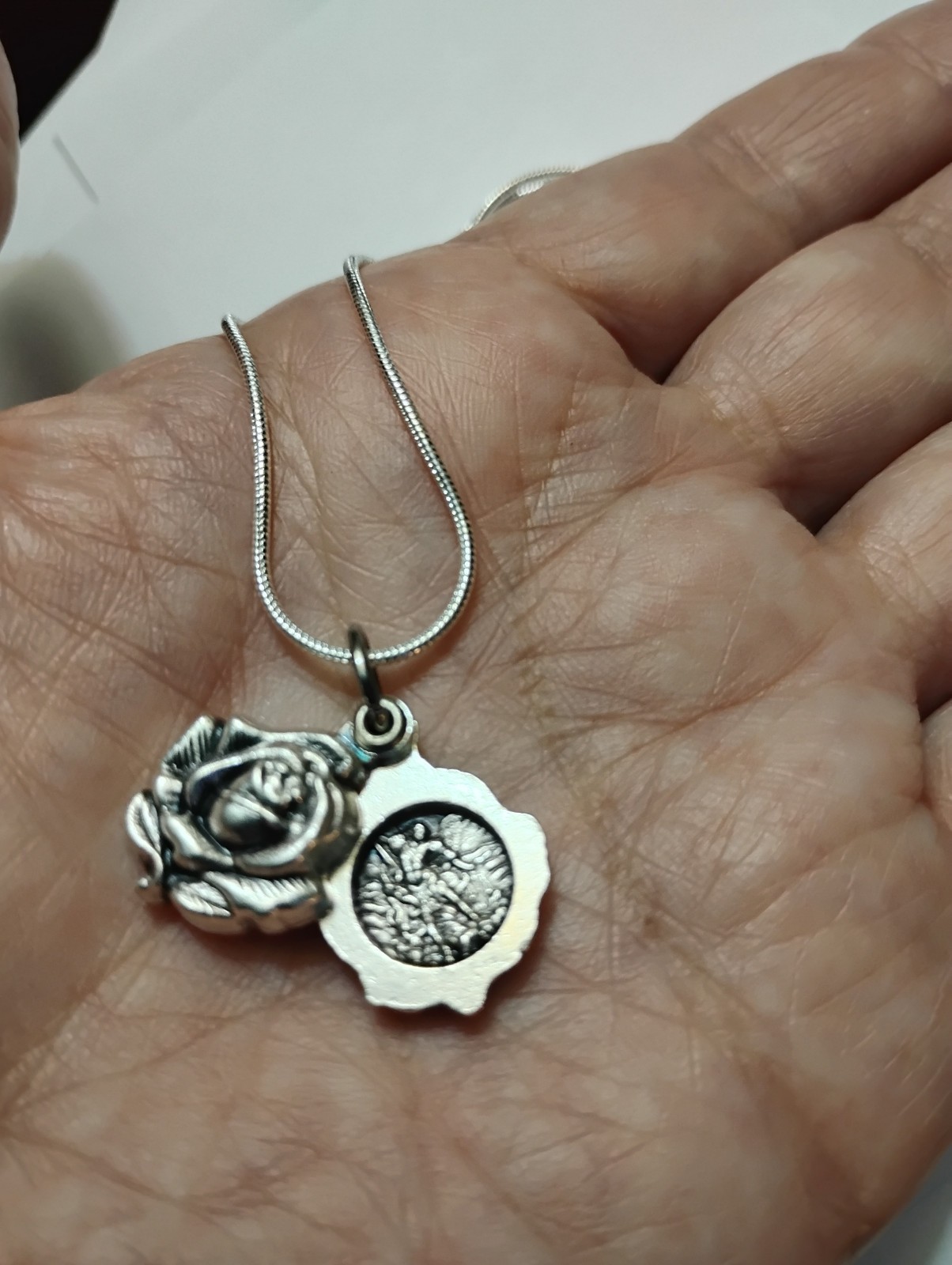 Silver St Michael Rose Locket Medal Pendant 925 Sterling Chain Necklace +card