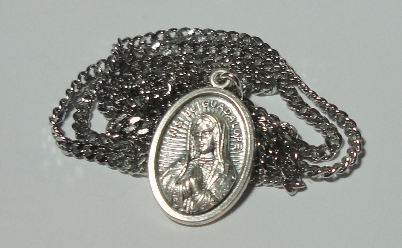 ST CHARBEL & GUADALUPE Holy Medal & Chain Middle Eastern Lebanon Peace Saint