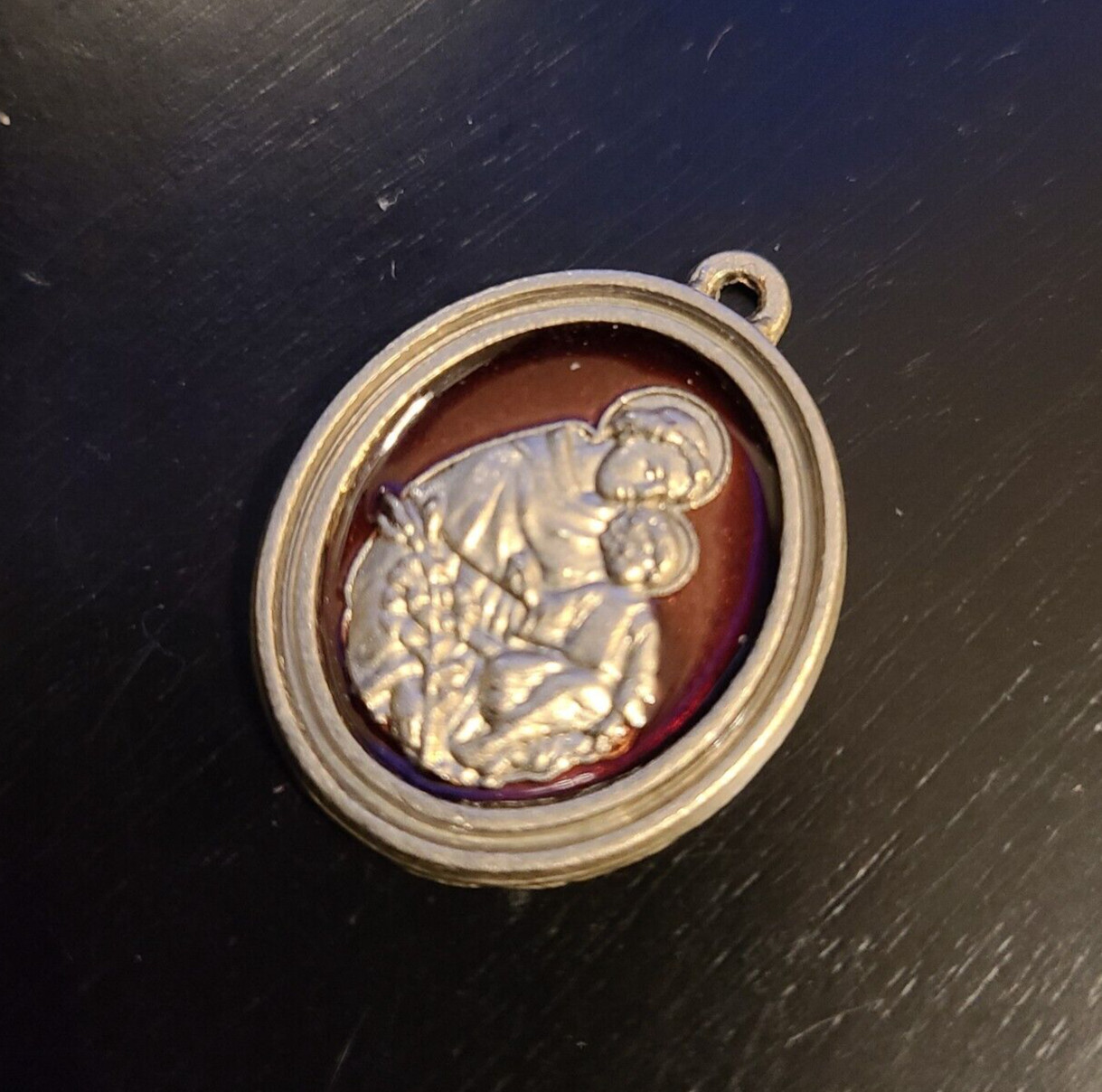 St. Saint Anthony – SAINT OF MIRACLES – Pray for Us Silver-Tone Red Enamel Medal