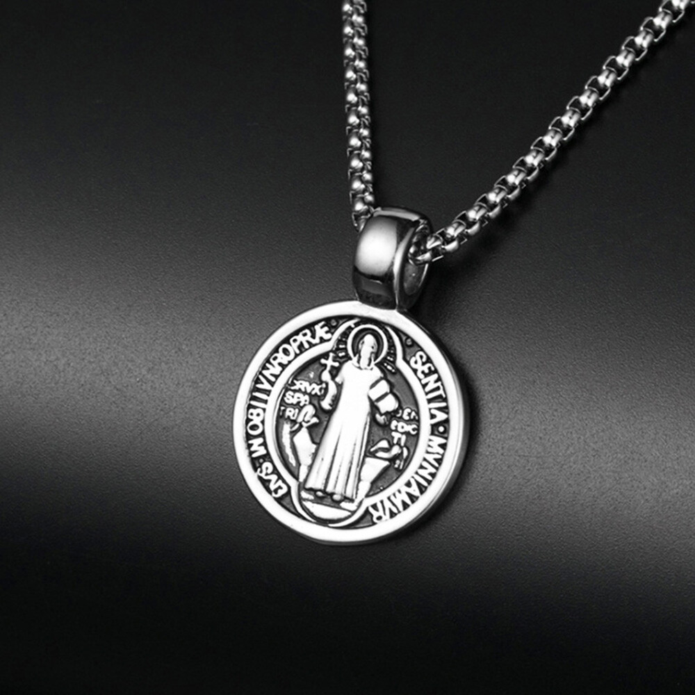 Saint St Benedict Medal Crucifix Cross Exorcism Stainless Steel Necklace Pendant