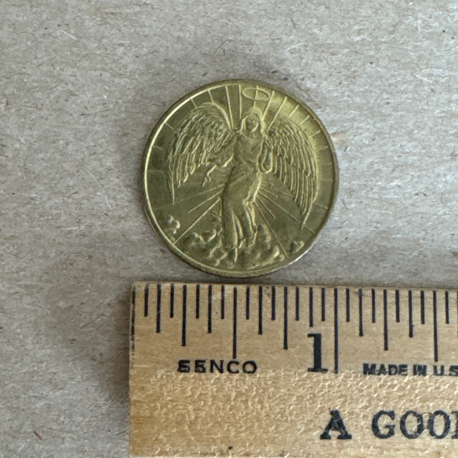 Gold-Tone Guardian Angel Medallion Religious Prayer Coin, Double-Sided