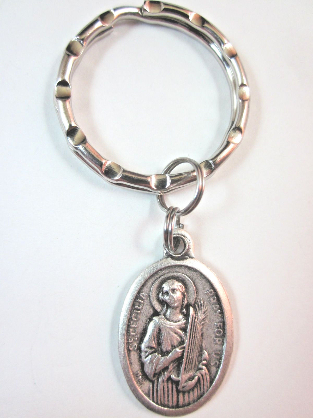 St Cecilia Medal Italy Key Ring Gift Box & Prayer Card
