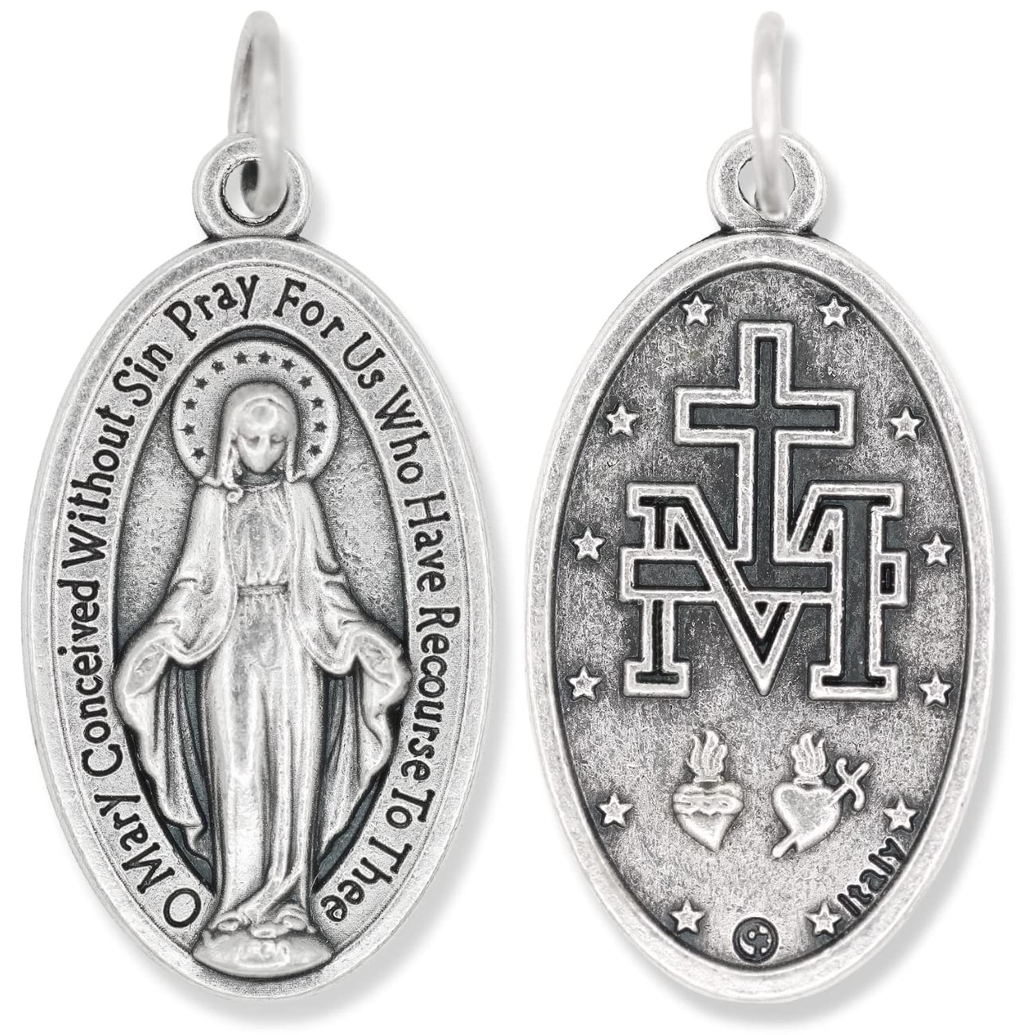 Bulk Pack of 10 – Miraculous Medal – 1 1/8″ Silver Oxidized Pendant for Neckl…