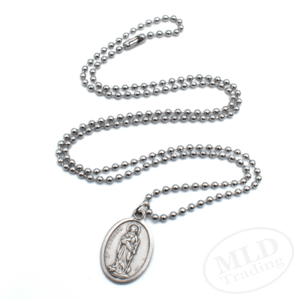 Saint St Matthew Pray For Us Prayer Medal Pendant Necklace Italy 24″ Ball Chain