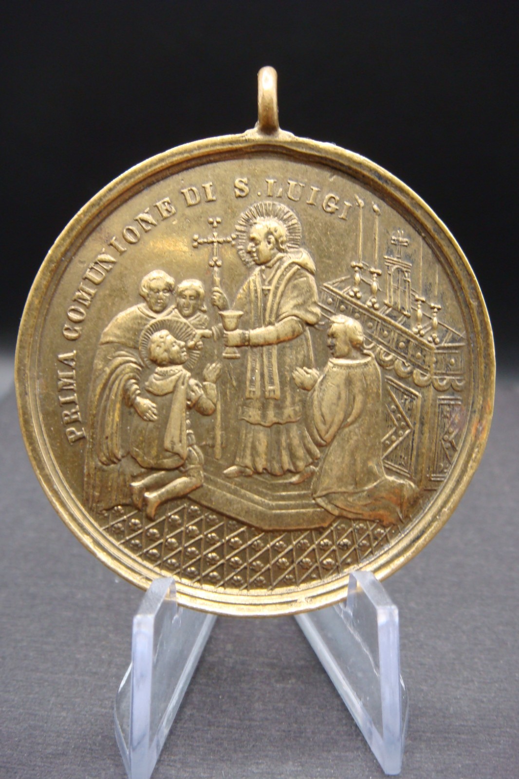Rare Antique Italian First Holy Communion Commemorative Medal St. Aloysius