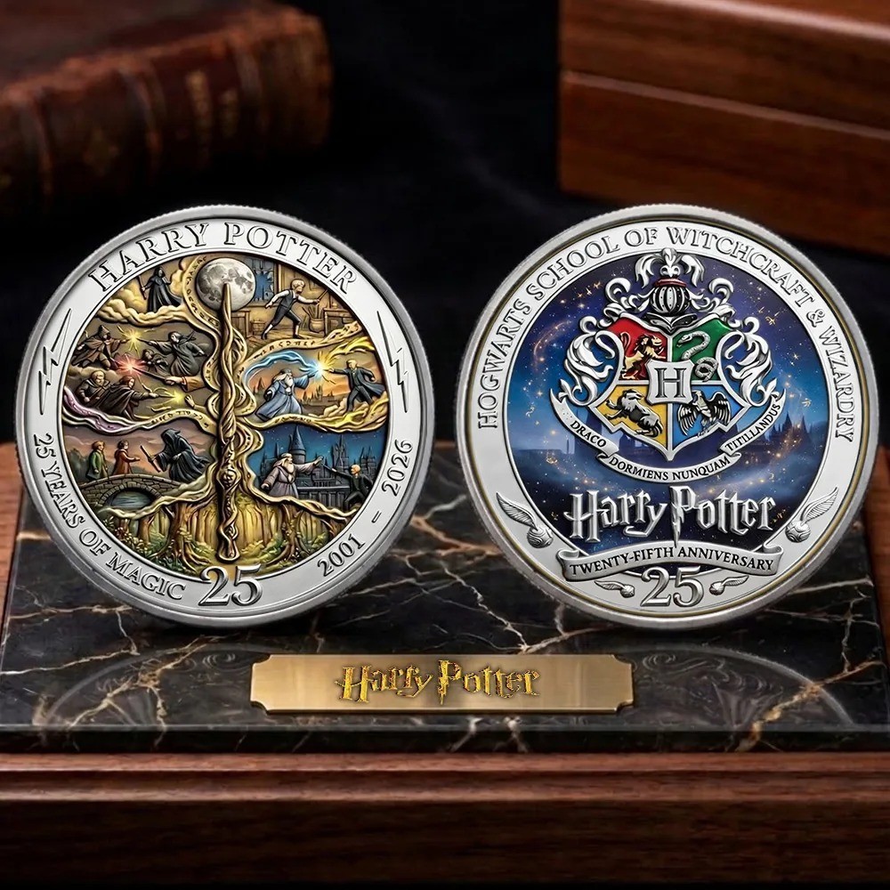 Harry Potter 25th Anniversary Coin 2001-2026 Hogwarts Gold Challenge Coin Magic