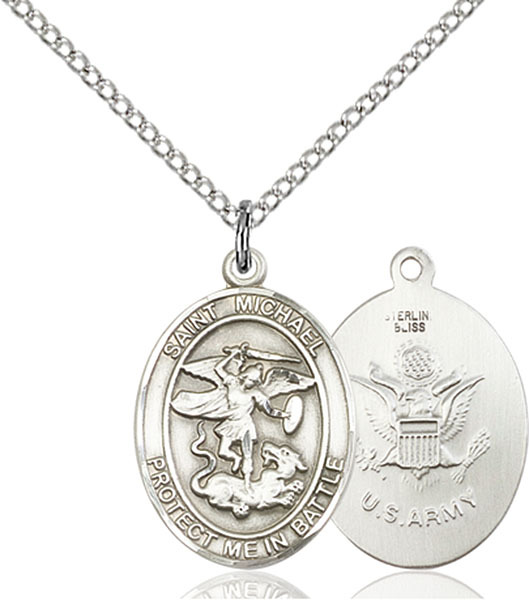Sterling Silver St Michael The Archangel Army Military Catholic Medal Necklace