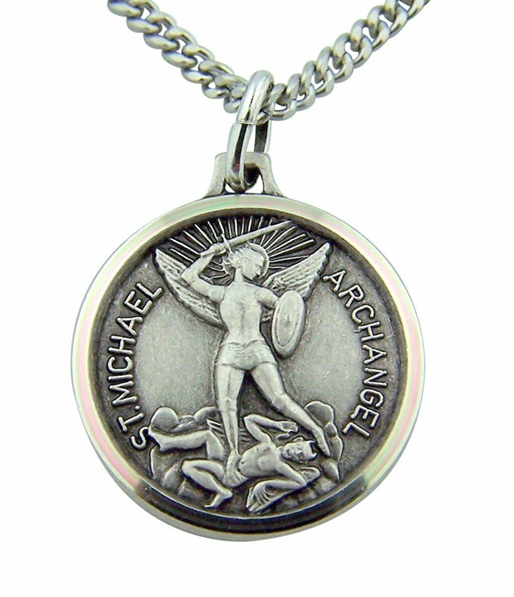 Nickel Silver Archangel Saint St Michael Protection Pendant, 3/4 Inch