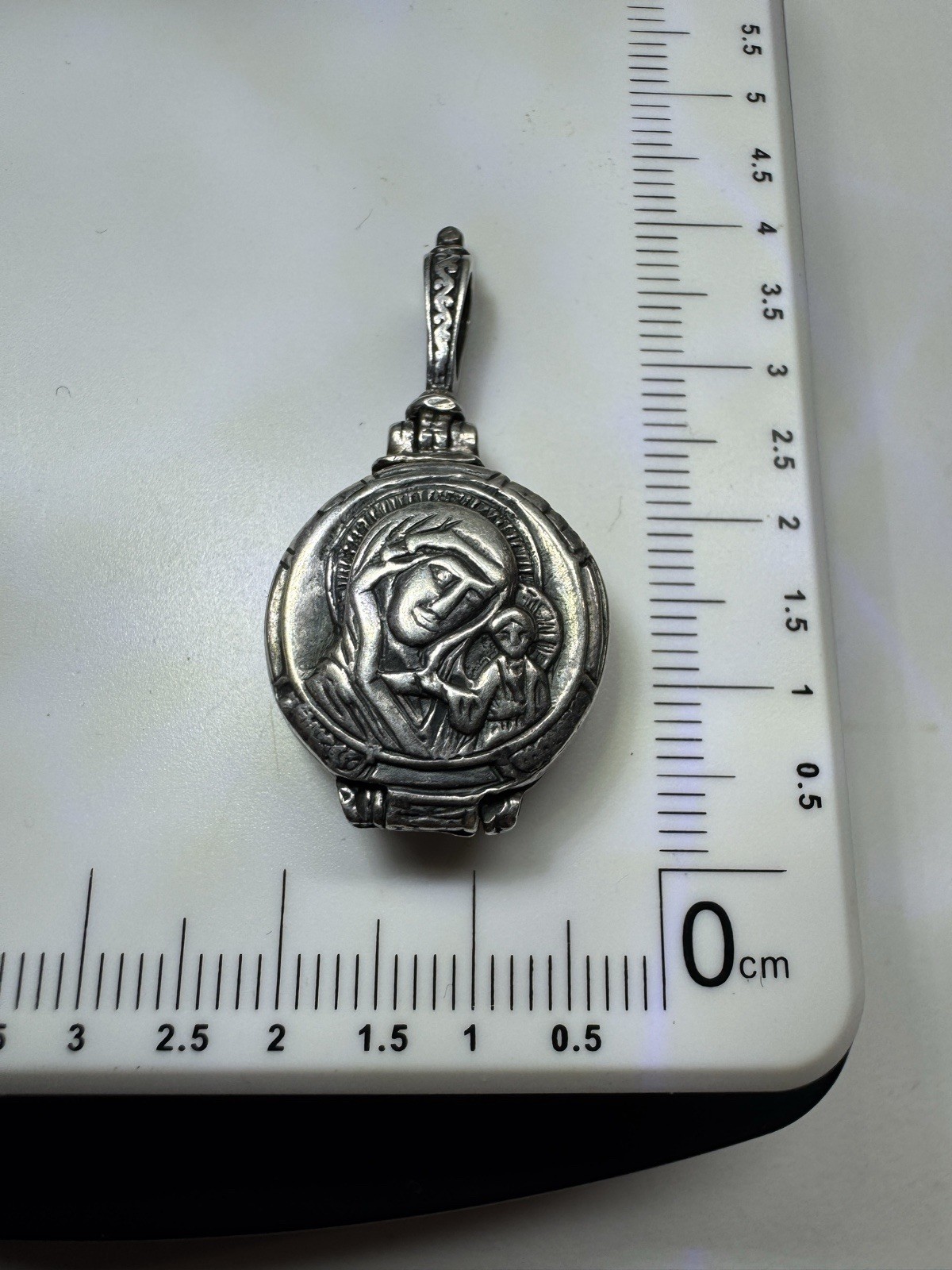 925 Sterling Silver Orthodox Icon Locket Pendant Kazan Mother of God 7.1g