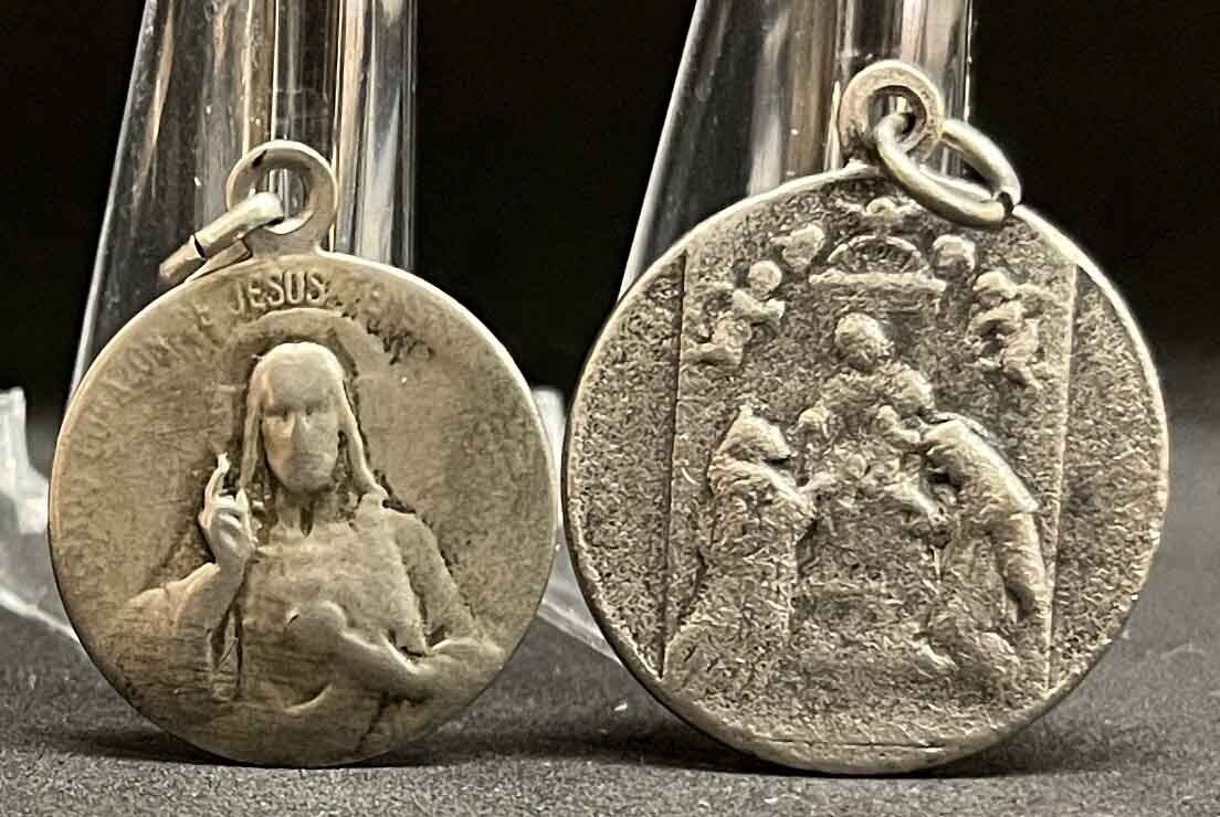 Spain Italy antique lot 2 Sacred Heart Jesus, Mount Carmel, Pope Pius X, Cherubs