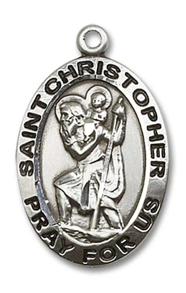 Sterling Silver St Saint Christopher Medal Pendant Necklace 24” Chain Gift Box