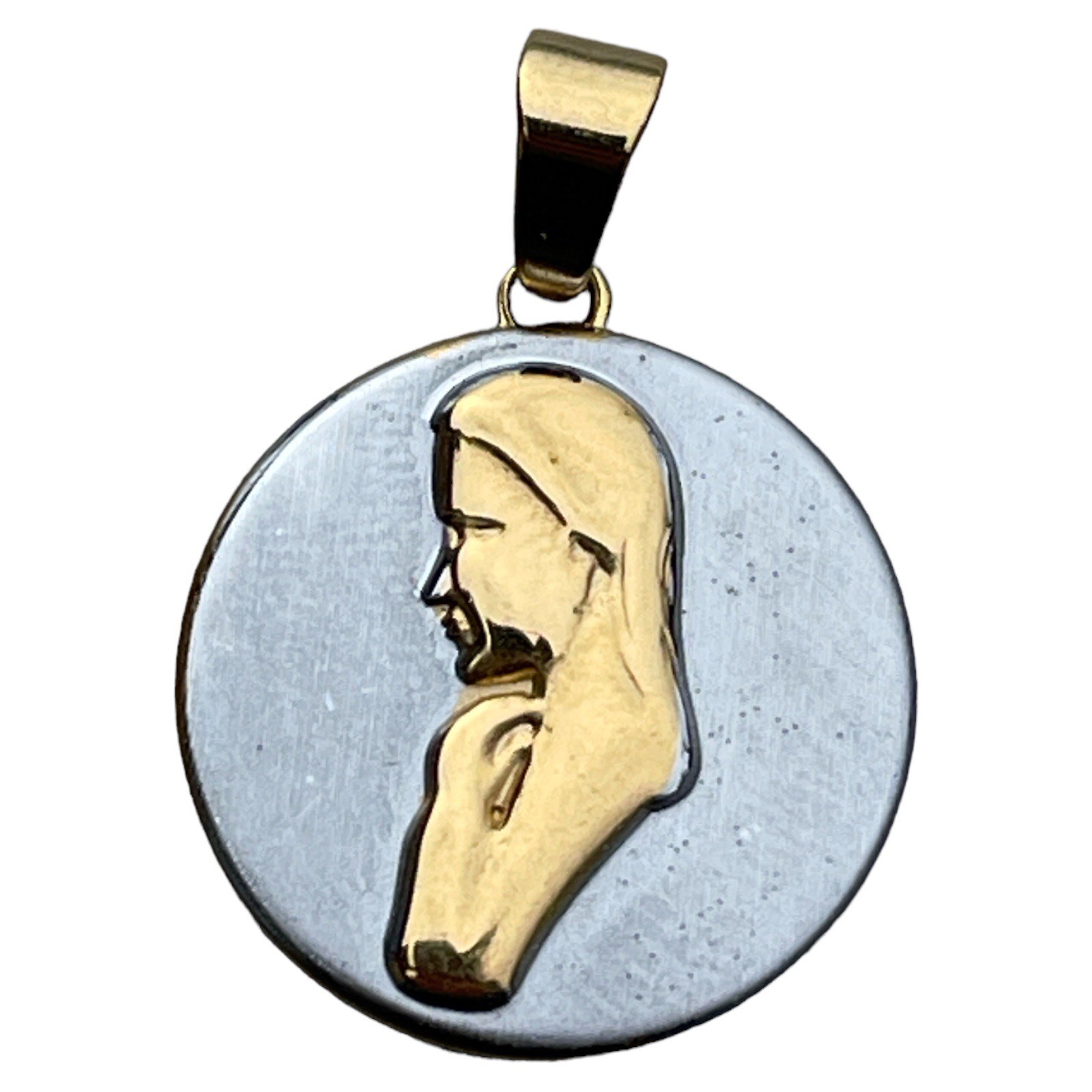 Gold Silver Tone Stainless Steel Virgin Mary Medal 1.25” w/Bail
