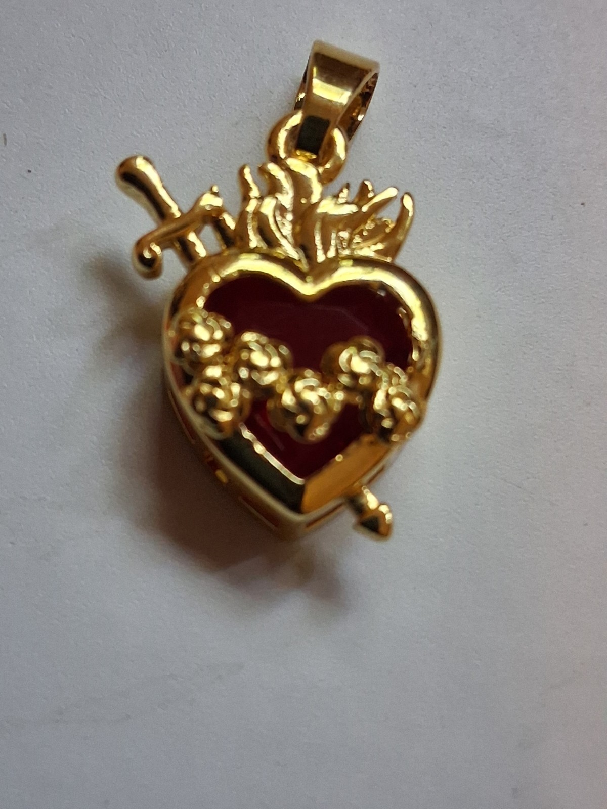 Immaculate Heart Charm Red Heart Flowers Sword and Flames Catholic Free Ship