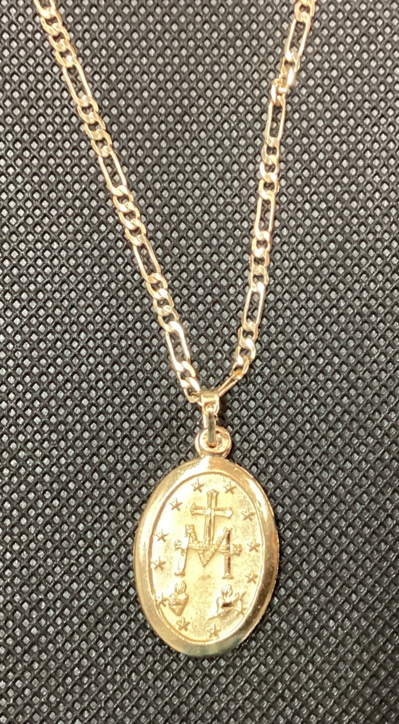 MEDALLA Y CADENA VIRGEN MIRACULOUS MEDAL;14k GOLD PLATED MEDAL AND CHAIN