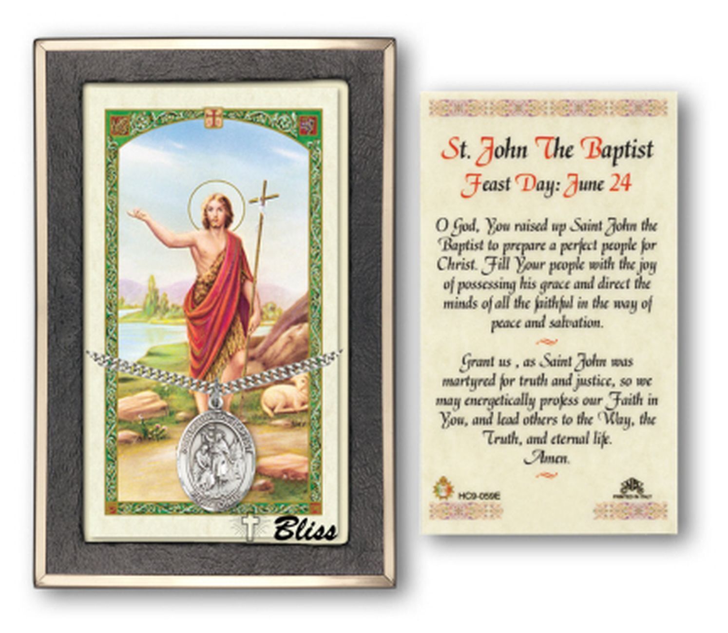 Sterling Silver St John the Baptist Pendant Necklace 24” chain w/ Prayer Card