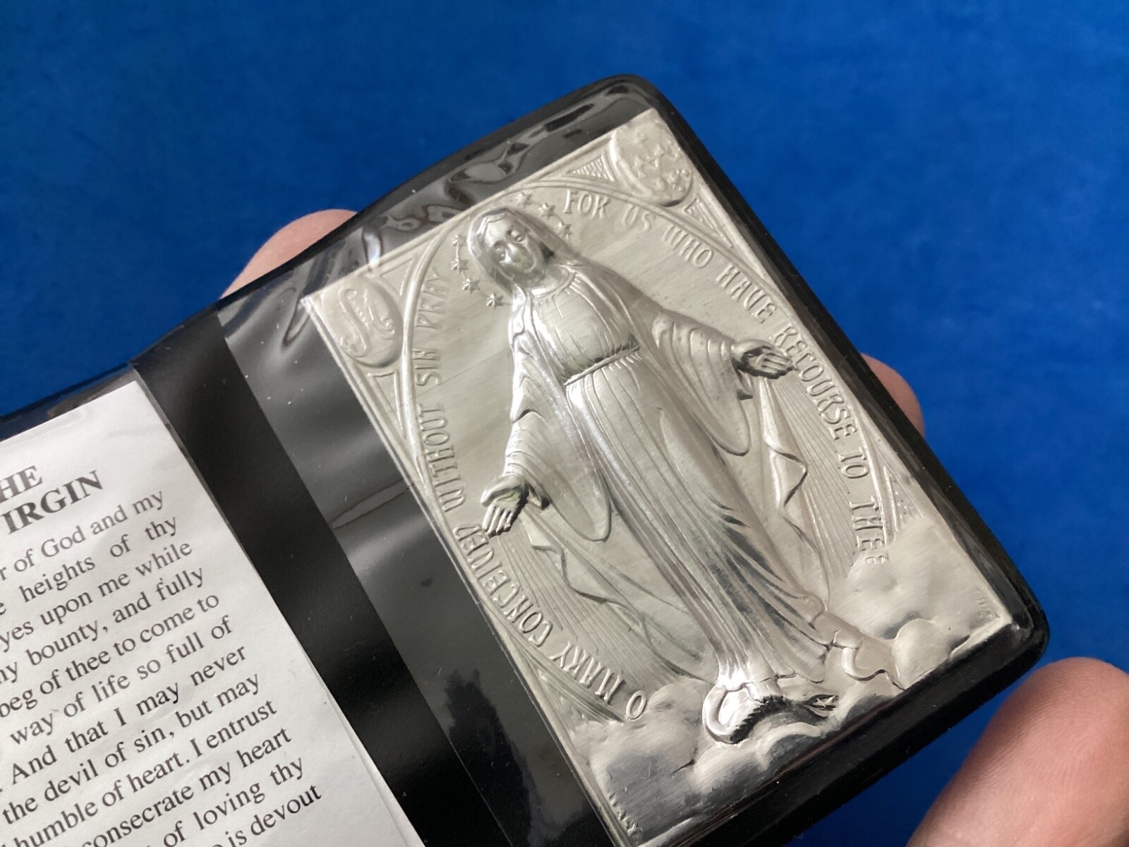 IMMACULATE HEART MARY Silver Metal Saint Plaque Folder Pocket Catholic SHRINE