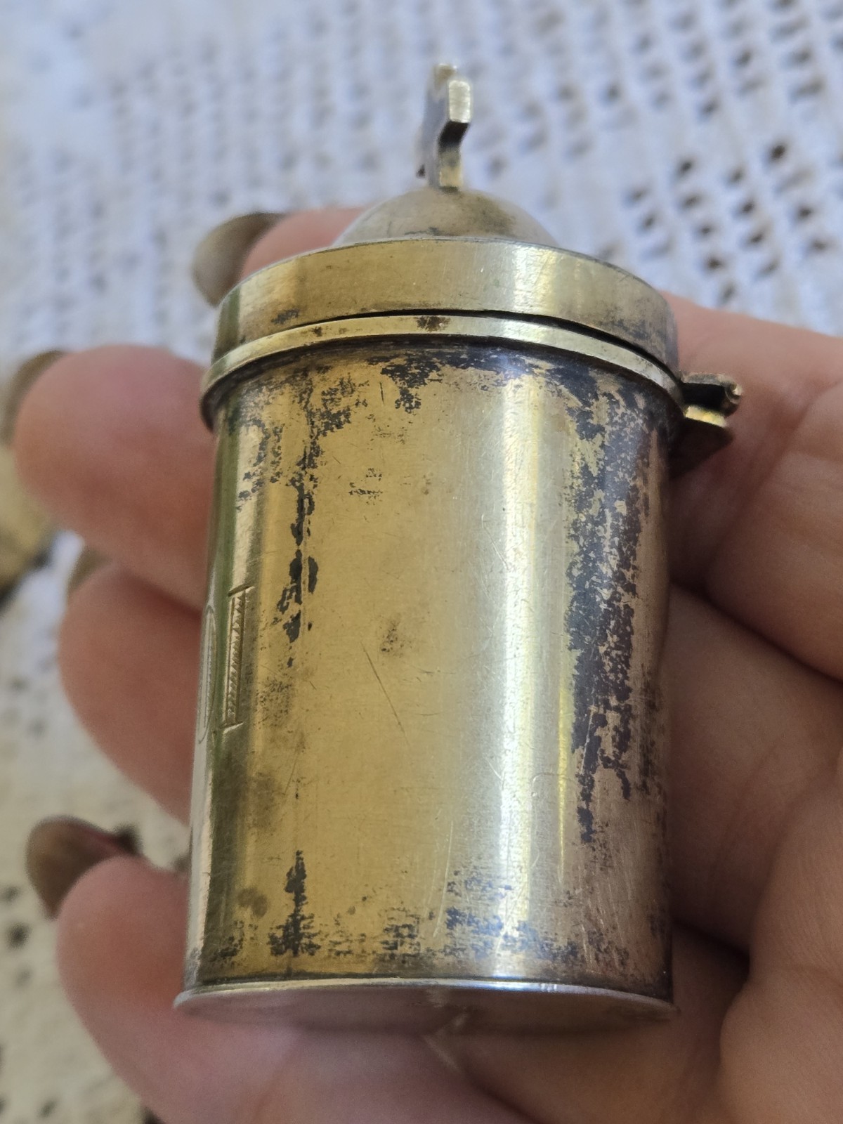 Antique 1 900 Coin Silver And 1 Brass Holy Oil Stocks Catholic Chrismatory OI