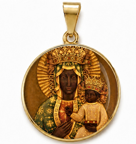 Our Lady of Czestochowa Handmade Medal Pendant 24K Gold Plated 1 Micron 0.8″