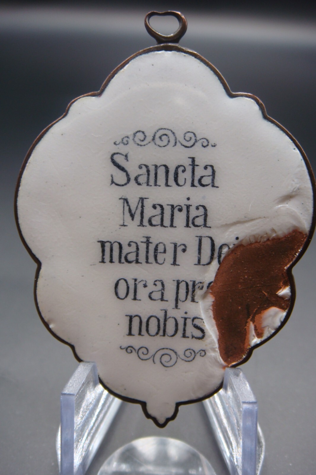 Rare Antique Virgin Mary Mater Dei Ora Pro Nobis Enamel Holy Icon Medal Pendant