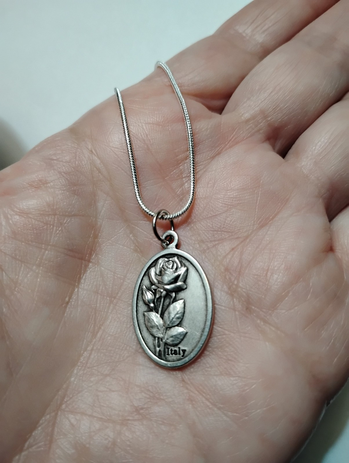 Italian Saint Rita medal necklace Italy 925 sterling silver chain + prayer card